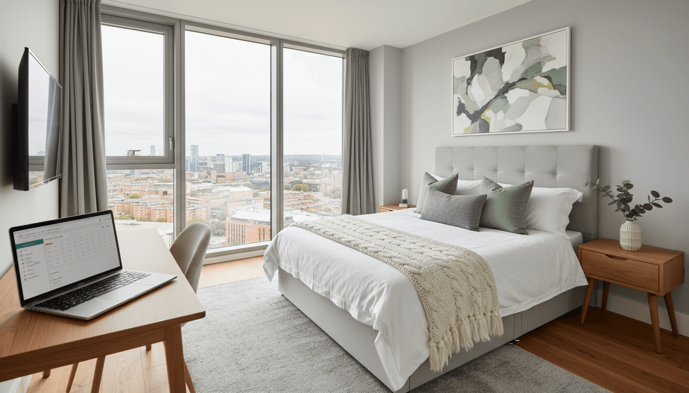 Modern Birmingham apartment with large windows and professional furnishings