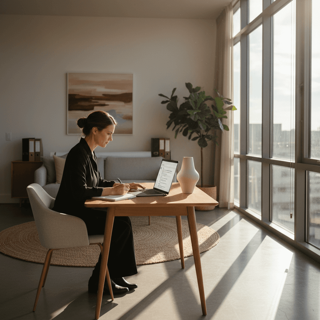 Property manager reviewing guest feedback and bookings